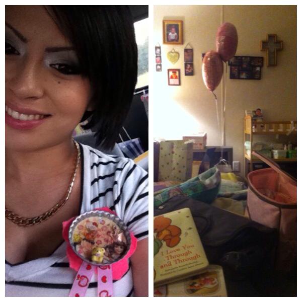 My Sis Wearing the Baby Shower Badge I Made!